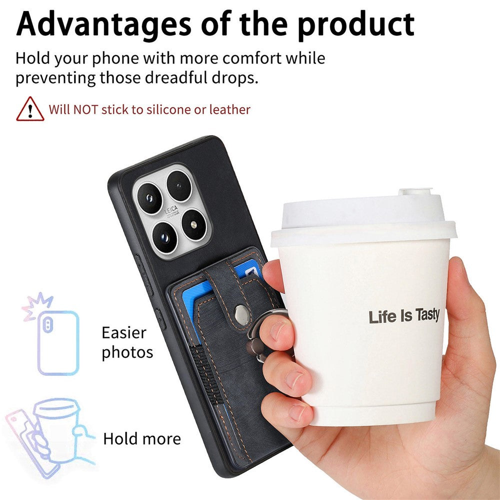 For Xiaomi 17 Case with Tempered Glass Screen Protector Card Slots PU Leather Ring Holder Kickstand Back Cover