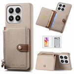 For Xiaomi 17 Case Zipper Card Holder Kickstand Litchi Texture Leather Back Cover with Tempered Glass Screen Protector