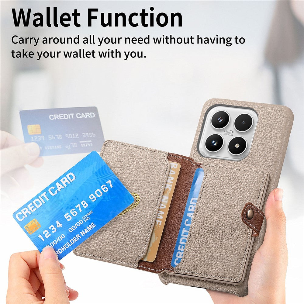 For Xiaomi 17 Case Zipper Card Holder Kickstand Litchi Texture Leather Back Cover with Tempered Glass Screen Protector