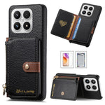 For Xiaomi 17 Case Zipper Card Holder Kickstand Litchi Texture Leather Back Cover with Tempered Glass Screen Protector