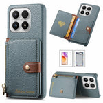 For Xiaomi 17 Case Zipper Card Holder Kickstand Litchi Texture Leather Back Cover with Tempered Glass Screen Protector