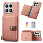 For Xiaomi 17 Case Zipper Card Holder Kickstand Litchi Texture Leather Back Cover with Tempered Glass Screen Protector