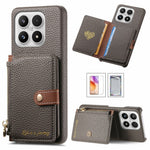 For Xiaomi 17 Case Zipper Card Holder Kickstand Litchi Texture Leather Back Cover with Tempered Glass Screen Protector