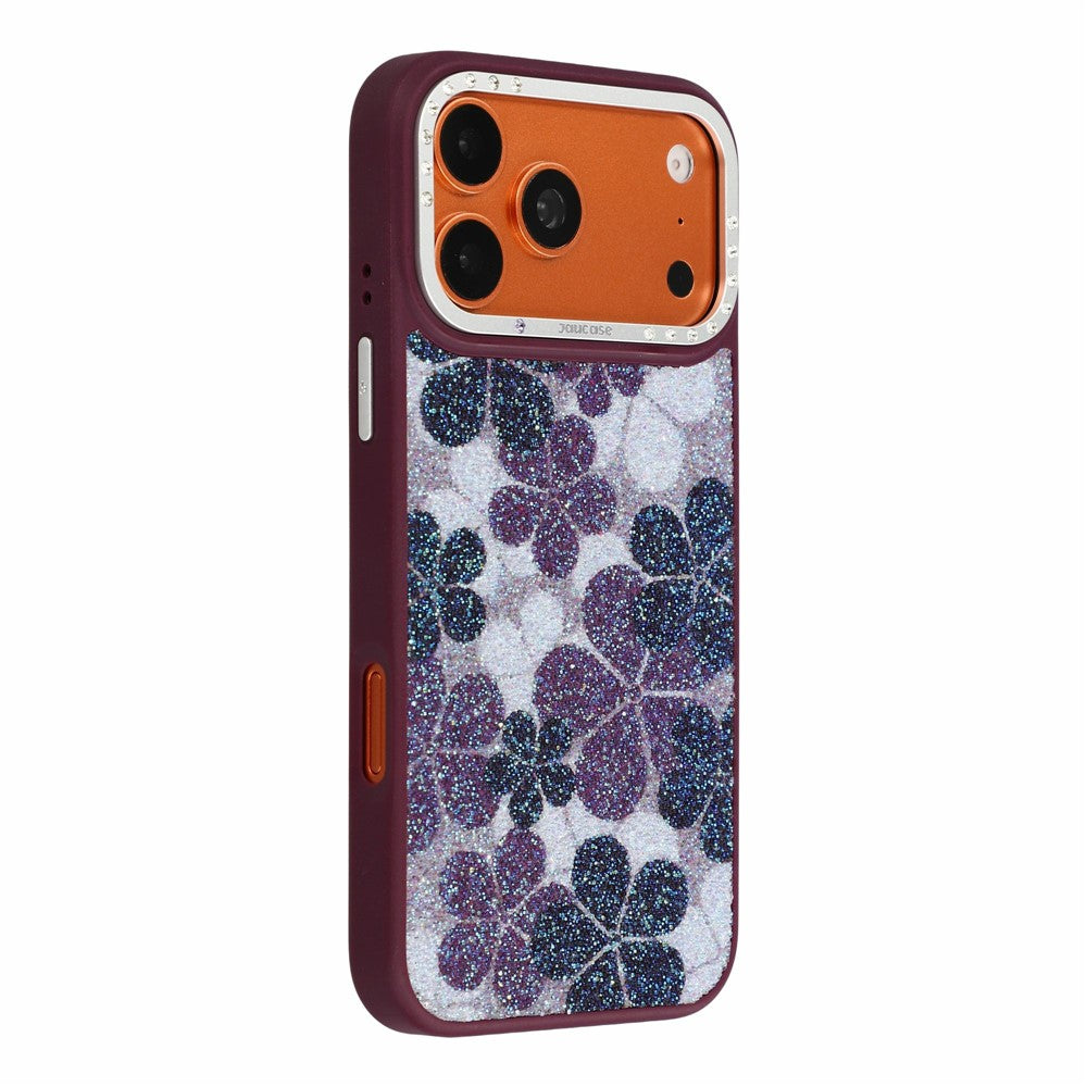 JAUCASE for iPhone 18 Pro / 17 Pro Magnetic Case Glitter Flower Pattern PU + TPU + PC Phone Back Cover