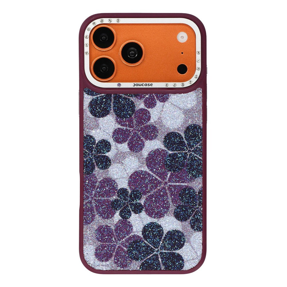 JAUCASE for iPhone 18 Pro / 17 Pro Magnetic Case Glitter Flower Pattern PU + TPU + PC Phone Back Cover