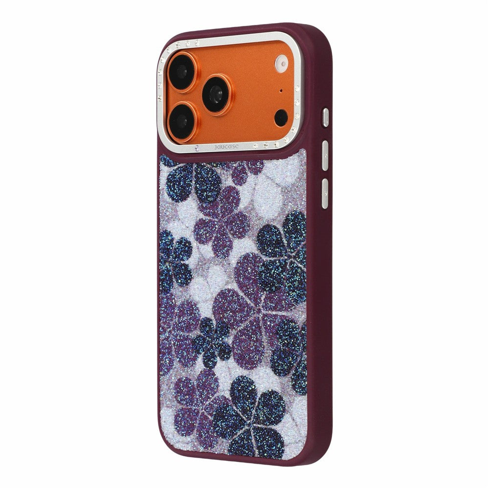 JAUCASE for iPhone 18 Pro / 17 Pro Magnetic Case Glitter Flower Pattern PU + TPU + PC Phone Back Cover