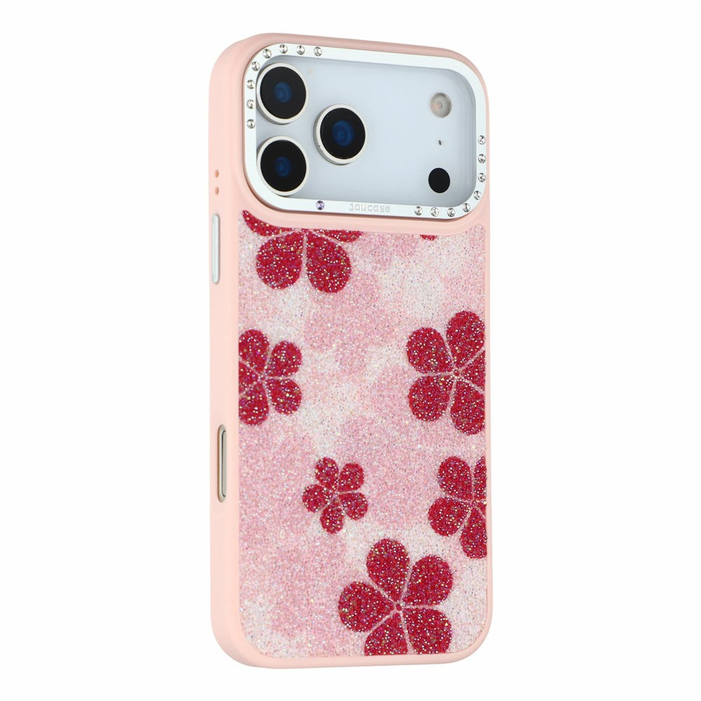 JAUCASE for iPhone 18 Pro / 17 Pro Magnetic Case Glitter Flower Pattern PU + TPU + PC Phone Back Cover