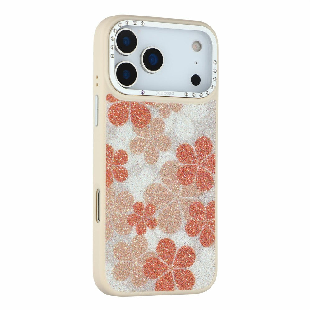 JAUCASE for iPhone 18 Pro / 17 Pro Magnetic Case Glitter Flower Pattern PU + TPU + PC Phone Back Cover
