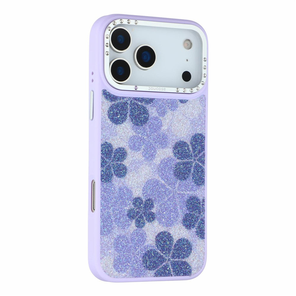 JAUCASE for iPhone 18 Pro / 17 Pro Magnetic Case Glitter Flower Pattern PU + TPU + PC Phone Back Cover