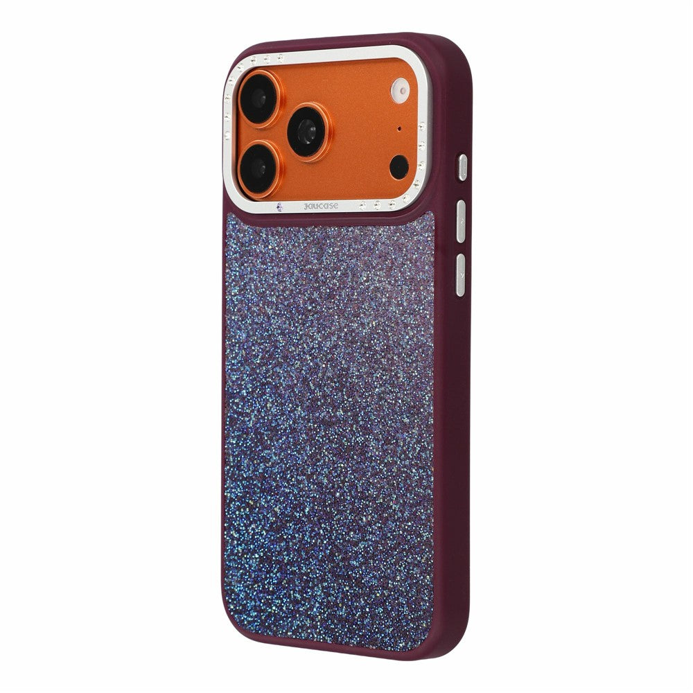 JAUCASE for iPhone 18 Pro Max / 17 Pro Max Magnetic Case Rhinestone Lens Frame Textured PU + TPU + PC Phone Back Cover
