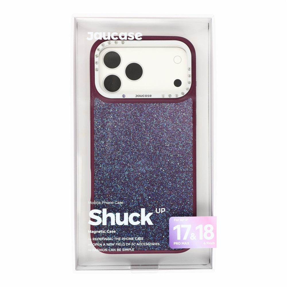 JAUCASE for iPhone 18 Pro Max / 17 Pro Max Magnetic Case Rhinestone Lens Frame Textured PU + TPU + PC Phone Back Cover