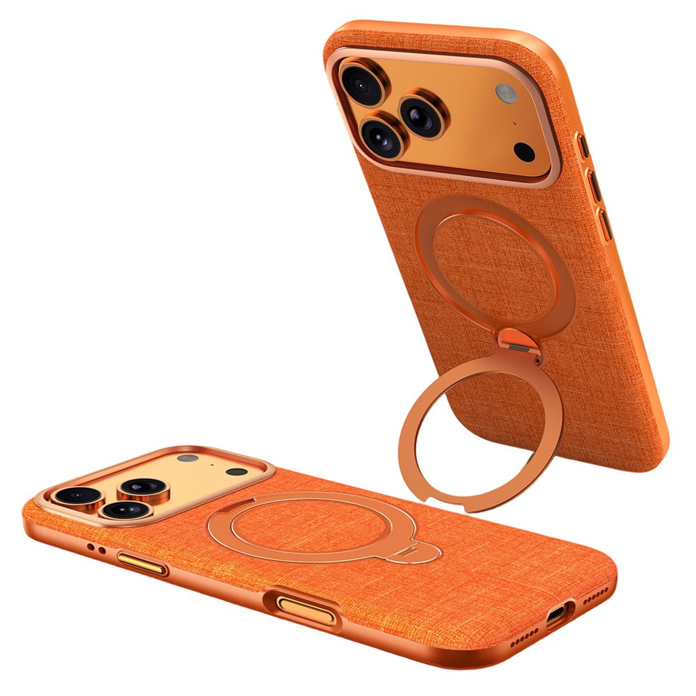 JAUCASE til iPhone 18 Pro Max / 17 Pro Max Magnetisk Cover i Linnedtekstur med Roterende Ringstativ PC + TPU Telefoncover