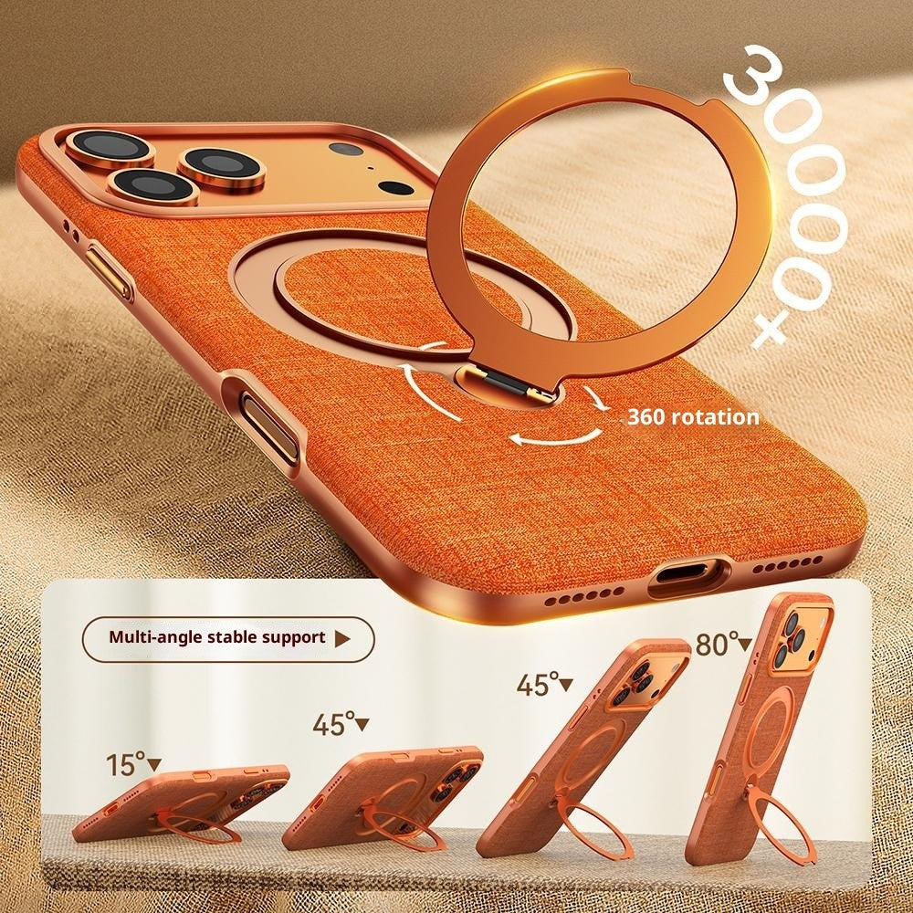 JAUCASE for iPhone 18 Pro / 17 Pro Magnetic Case Linen Texture Rotary Ring Kickstand PC + TPU Phone Cover