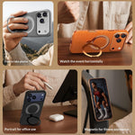 JAUCASE for iPhone 18 Pro / 17 Pro Magnetic Case Linen Texture Rotary Ring Kickstand PC + TPU Phone Cover