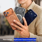 JAUCASE for iPhone 18 Pro / 17 Pro Magnetic Case Linen Texture Rotary Ring Kickstand PC + TPU Phone Cover