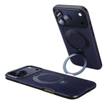 JAUCASE for iPhone 18 Pro / 17 Pro Magnetic Case Linen Texture Rotary Ring Kickstand PC + TPU Phone Cover
