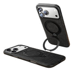 JAUCASE for iPhone 18 Pro / 17 Pro Magnetic Case Linen Texture Rotary Ring Kickstand PC + TPU Phone Cover