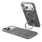 JAUCASE for iPhone 18 Pro / 17 Pro Magnetic Case Linen Texture Rotary Ring Kickstand PC + TPU Phone Cover