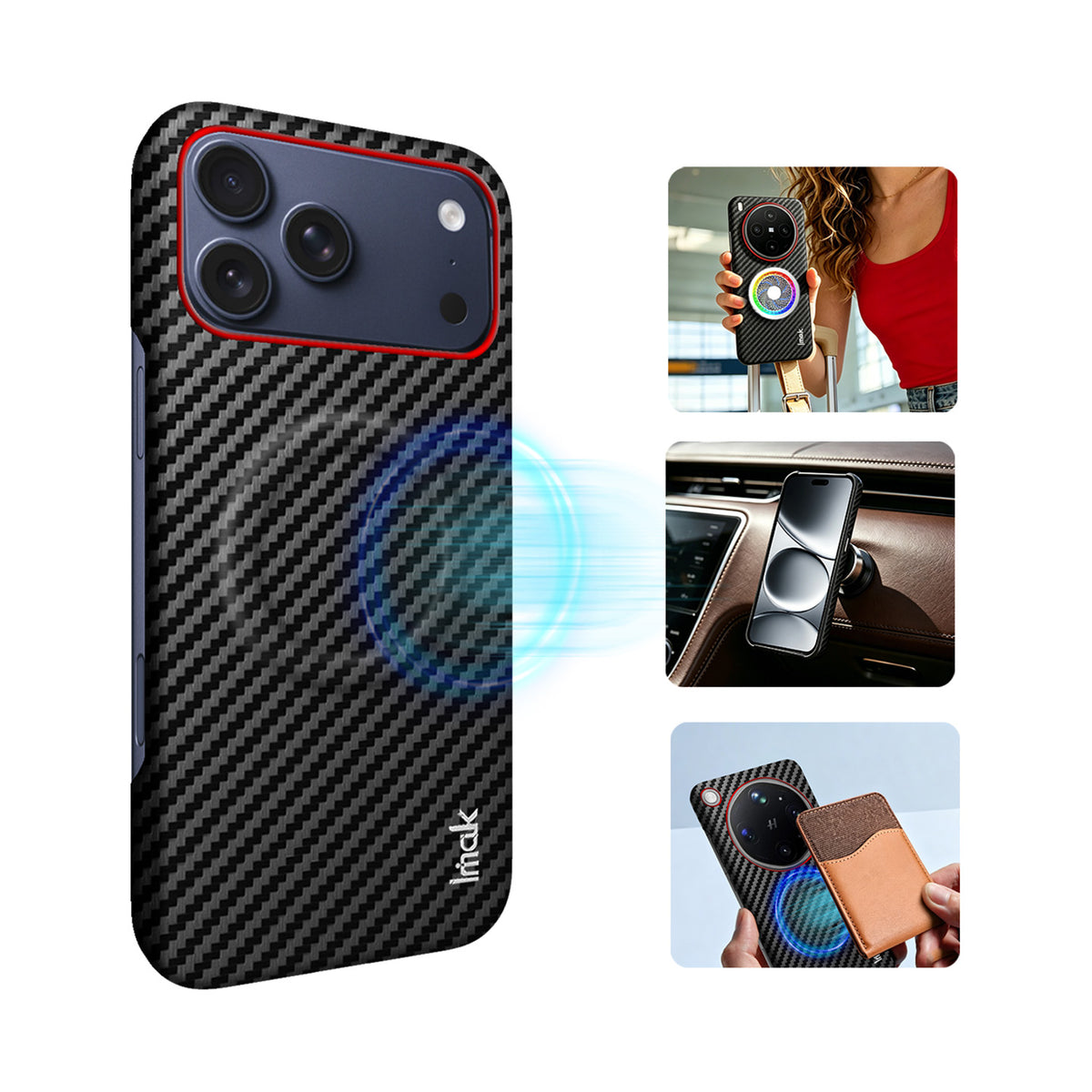 IMAK for iPhone 18 Pro / iPhone 17 Pro Ruiyi Series Magnetic Case Carbon Fiber Texture Leather + PC Phone Cover