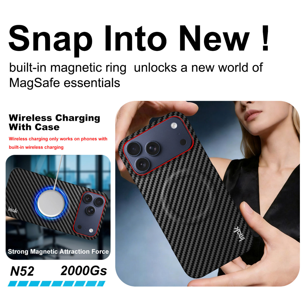 IMAK for iPhone 18 Pro / iPhone 17 Pro Ruiyi Series Magnetic Case Carbon Fiber Texture Leather + PC Phone Cover