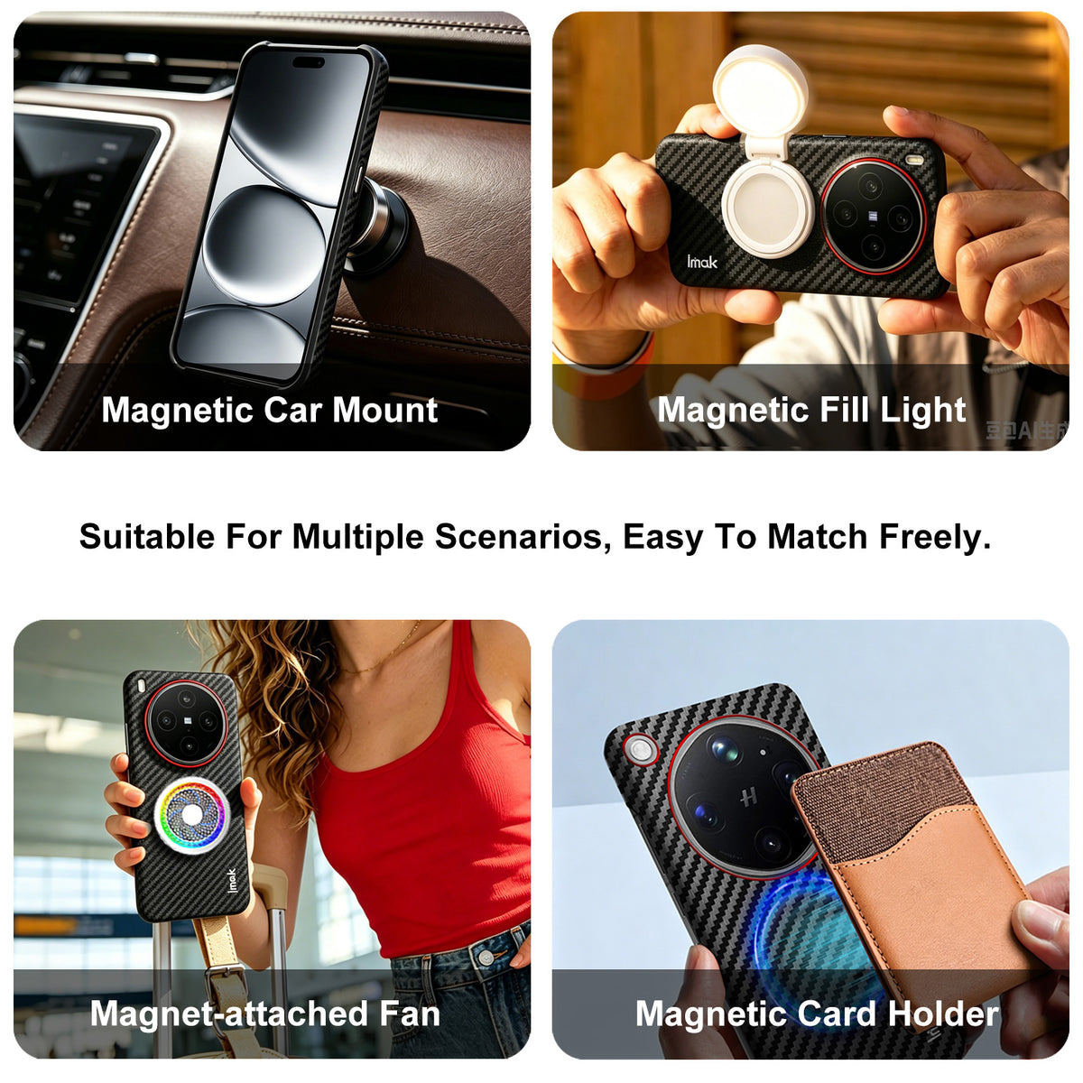 IMAK for iPhone 18 Pro / iPhone 17 Pro Ruiyi Series Magnetic Case Carbon Fiber Texture Leather + PC Phone Cover
