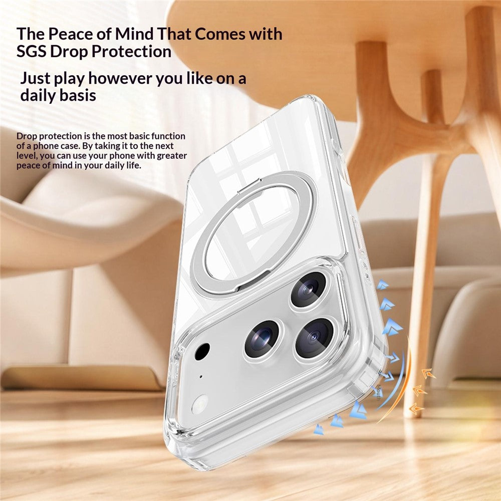 For iPhone 18 Pro / 17 Pro Case Magnetic Rotating Kickstand Anti Yellowing PC + TPU Phone Cover