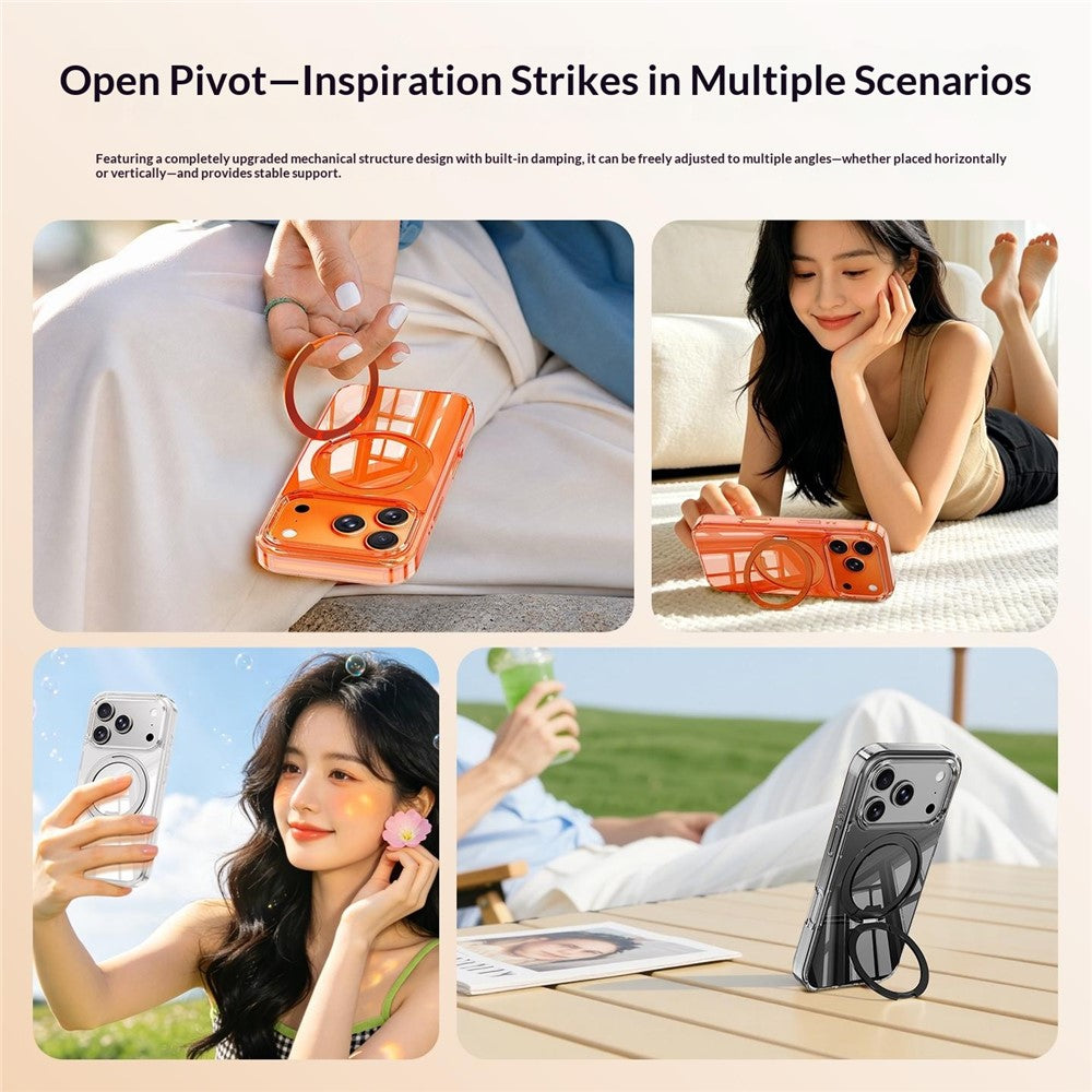 For iPhone 18 Pro / 17 Pro Case Magnetic Rotating Kickstand Anti Yellowing PC + TPU Phone Cover