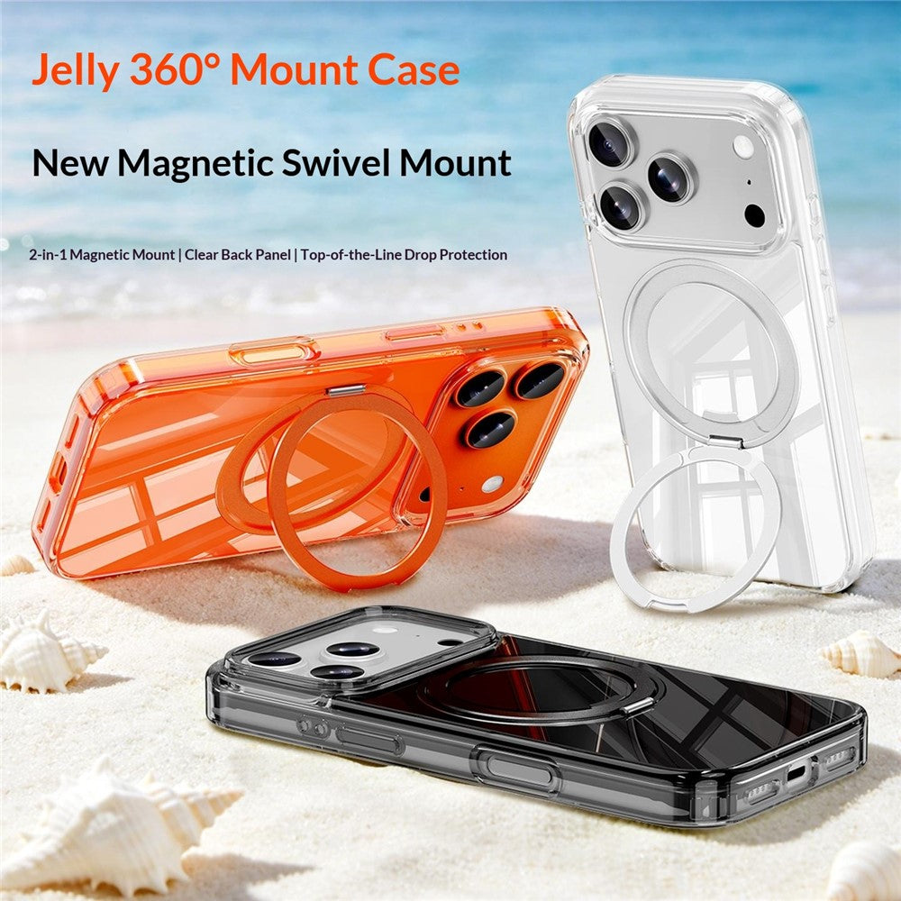 For iPhone 18 Pro / 17 Pro Case Magnetic Rotating Kickstand Anti Yellowing PC + TPU Phone Cover
