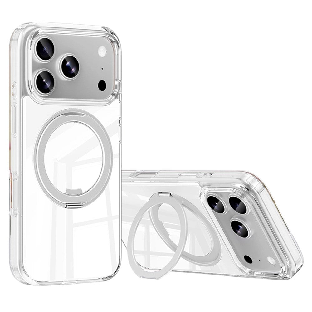 For iPhone 18 Pro / 17 Pro Case Magnetic Rotating Kickstand Anti Yellowing PC + TPU Phone Cover