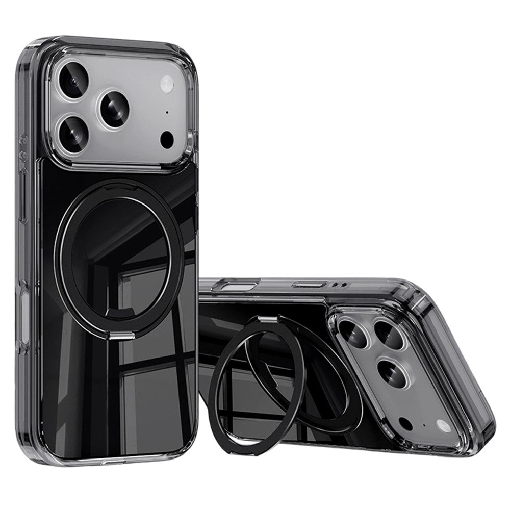 For iPhone 18 Pro / 17 Pro Case Magnetic Rotating Kickstand Anti Yellowing PC + TPU Phone Cover