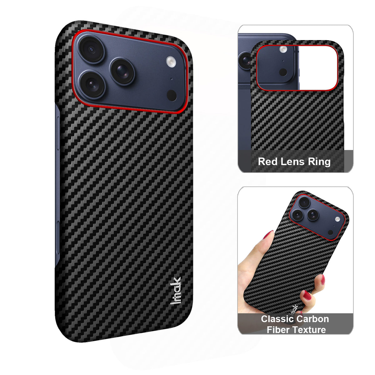 IMAK til iPhone 18 Pro Max / iPhone 17 Pro Max Ruiyi-serien cover i kulfibertekstur læder + PC beskyttende cover