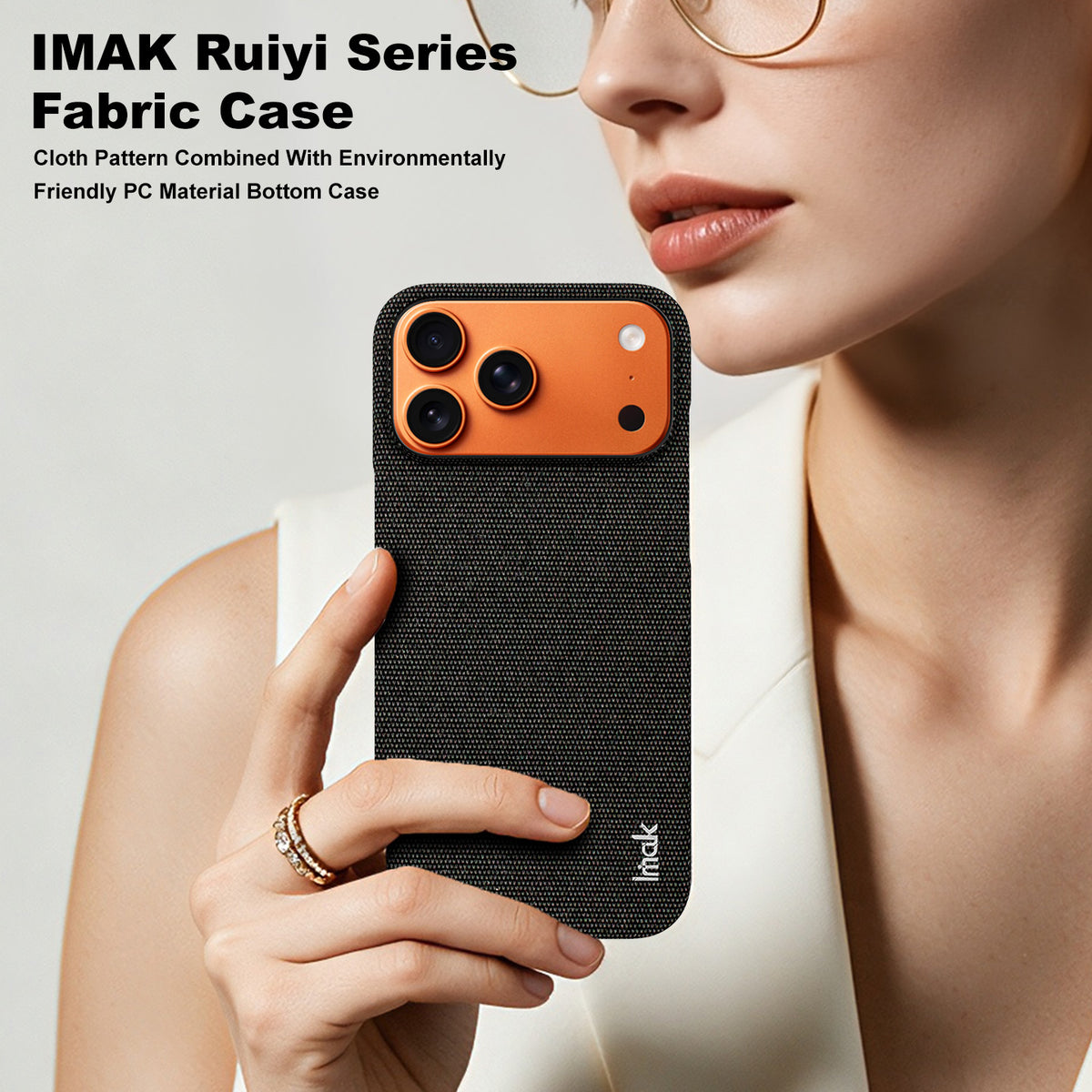 IMAK for iPhone 18 Pro Max / iPhone 17 Pro Max Ruiyi Series Case Fabric Texture Leather + PC Phone Back Cover