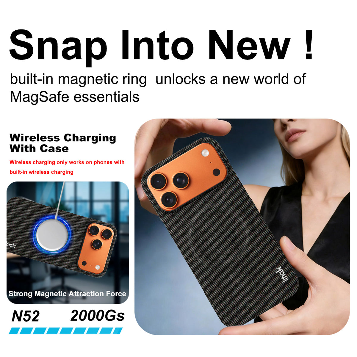 IMAK til iPhone 18 Pro Max / iPhone 17 Pro Max Ruiyi-serien Magnetisk etui Stoftekstur Læder + PC Telefonbagcover