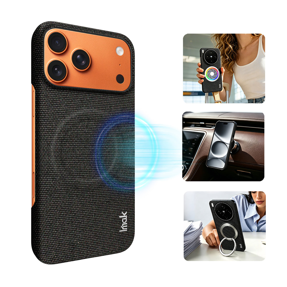 IMAK for iPhone 18 Pro / iPhone 17 Pro Ruiyi Series Magnetic Case Fabric Texture Leather + PC Phone Back Cover