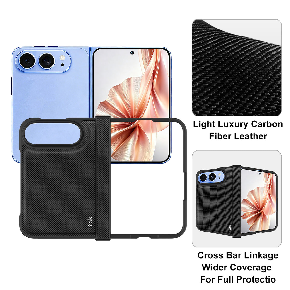 IMAK for iPhone Fold Ruiyi Series Case Carbon Fiber Texture Leather + PC Phone Cover