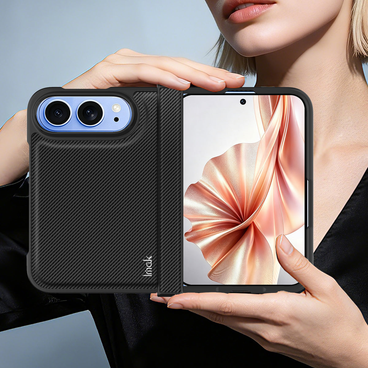 IMAK for iPhone Fold Ruiyi Series Case Carbon Fiber Texture Leather + PC Phone Cover