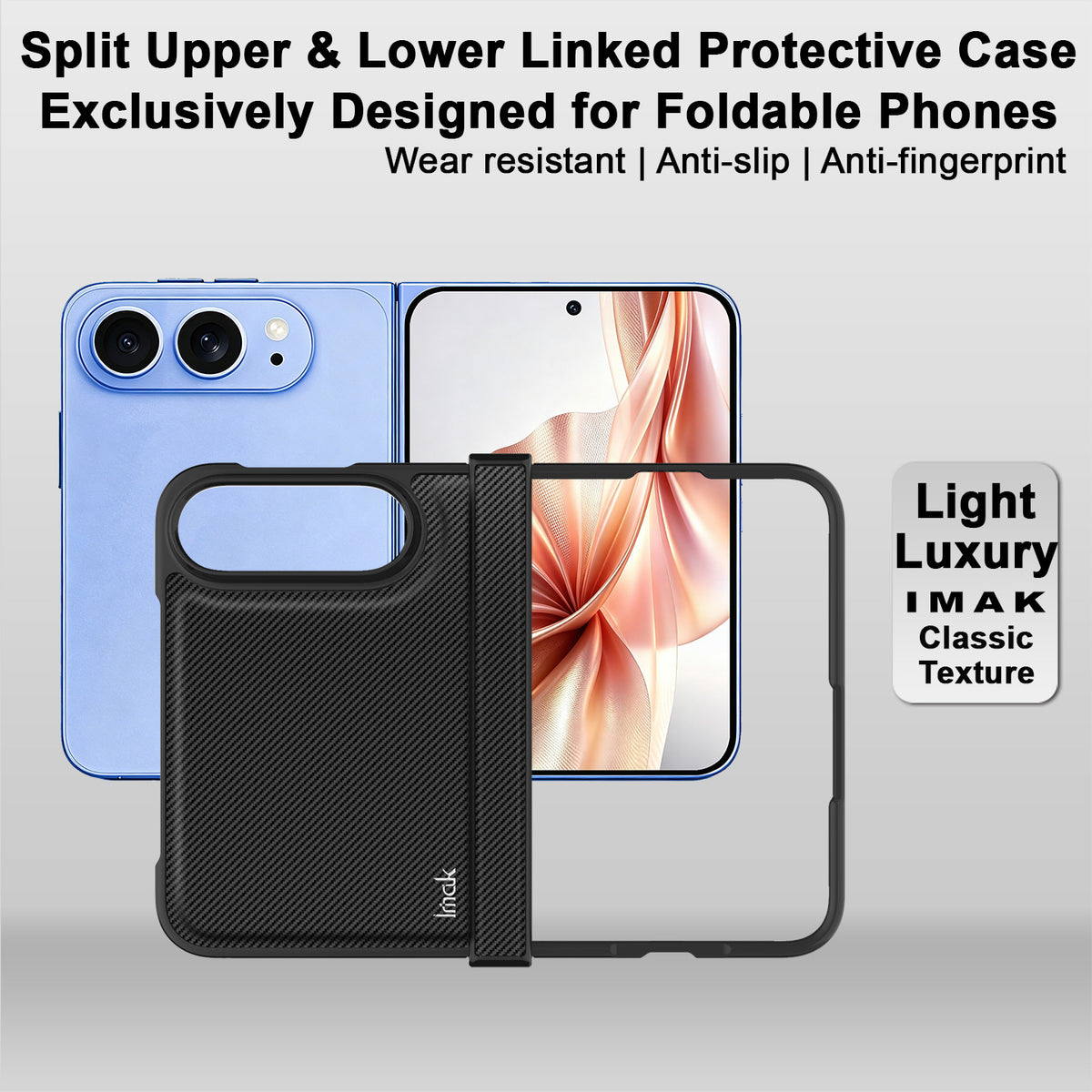 IMAK for iPhone Fold Ruiyi Series Case Carbon Fiber Texture Leather + PC Phone Cover