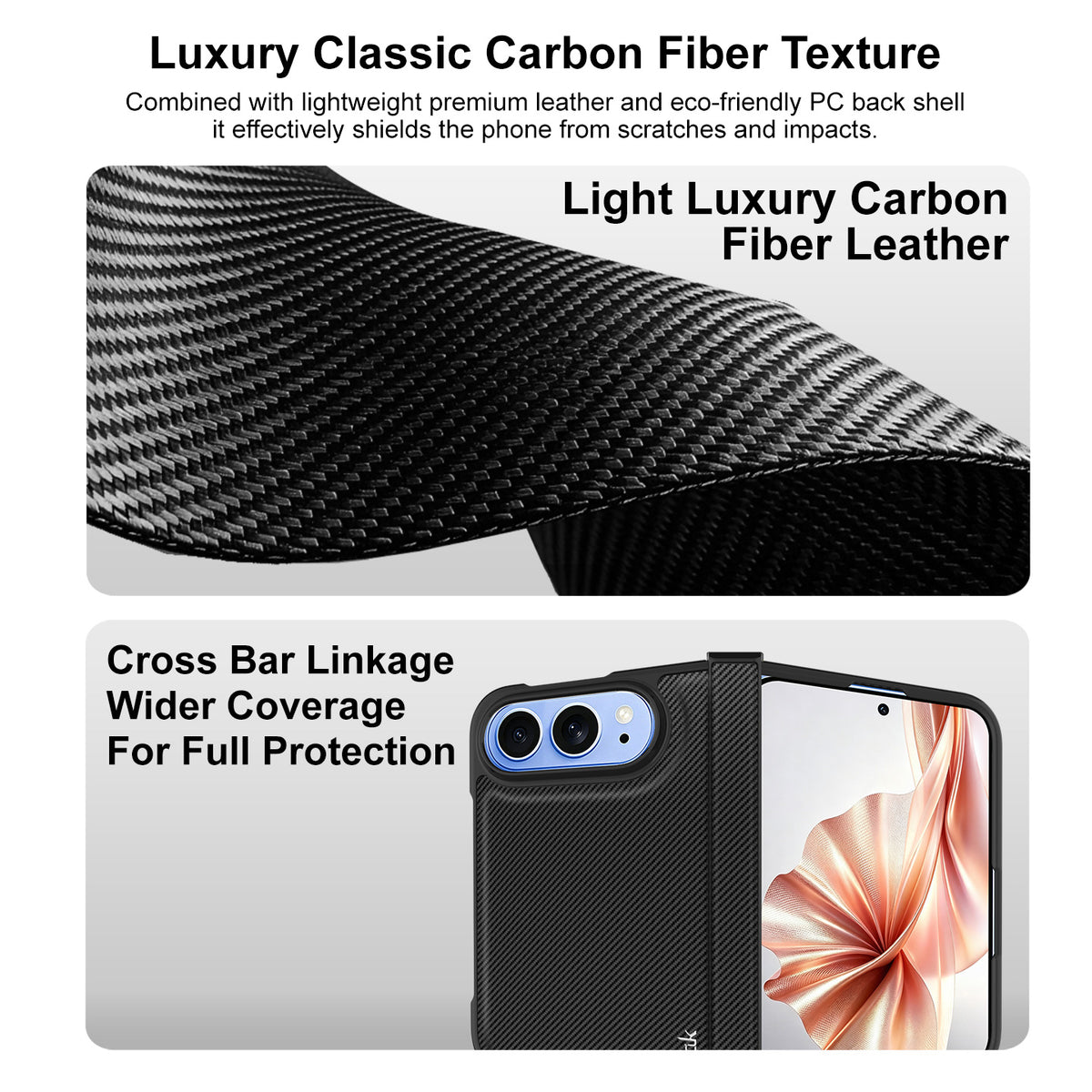 IMAK for iPhone Fold Ruiyi Series Case Carbon Fiber Texture Leather + PC Phone Cover