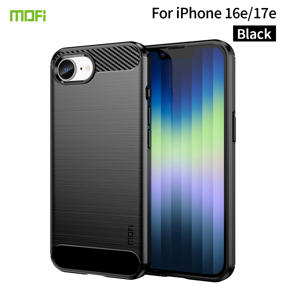 MOFI for iPhone 16e / iPhone 17e Back Cover Brushed Texture Carbon Fiber Soft TPU Case
