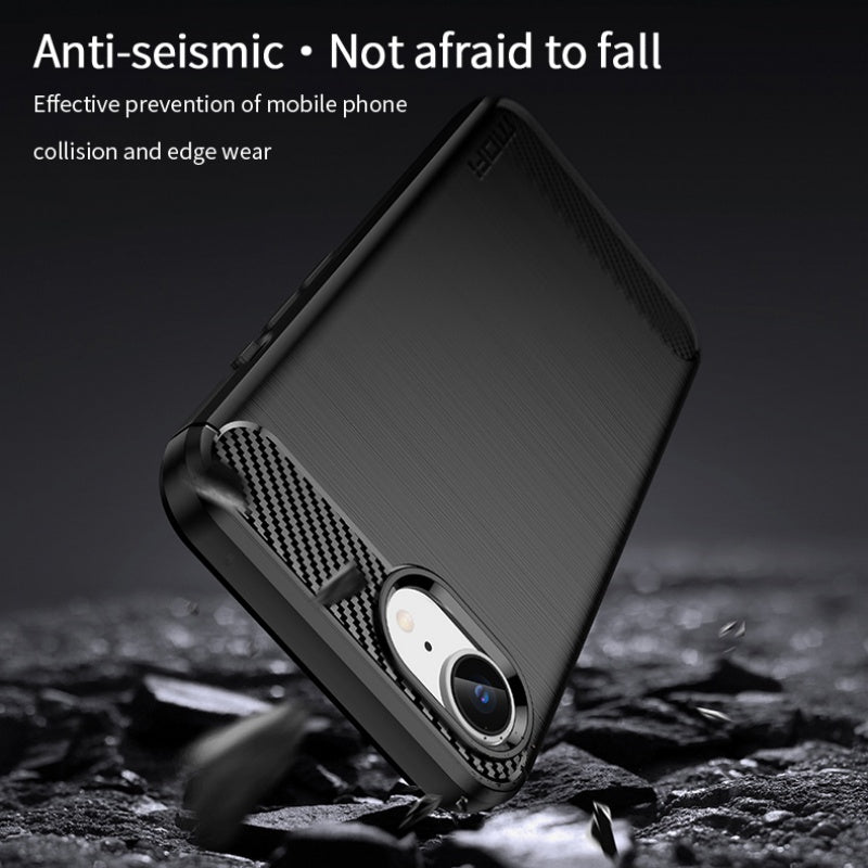 MOFI for iPhone 16e / iPhone 17e Back Cover Brushed Texture Carbon Fiber Soft TPU Case