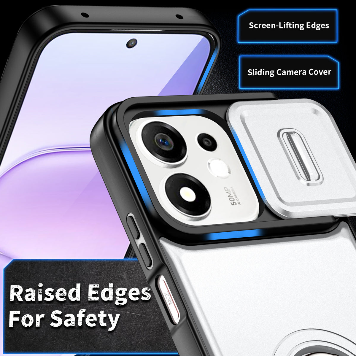 For Honor X7e Plus 4G / Honor X7e Plus 5G / Honor 600 Smart 5G Case with Slide Camera Cover Kickstand PC + TPU Protective Phone Shell