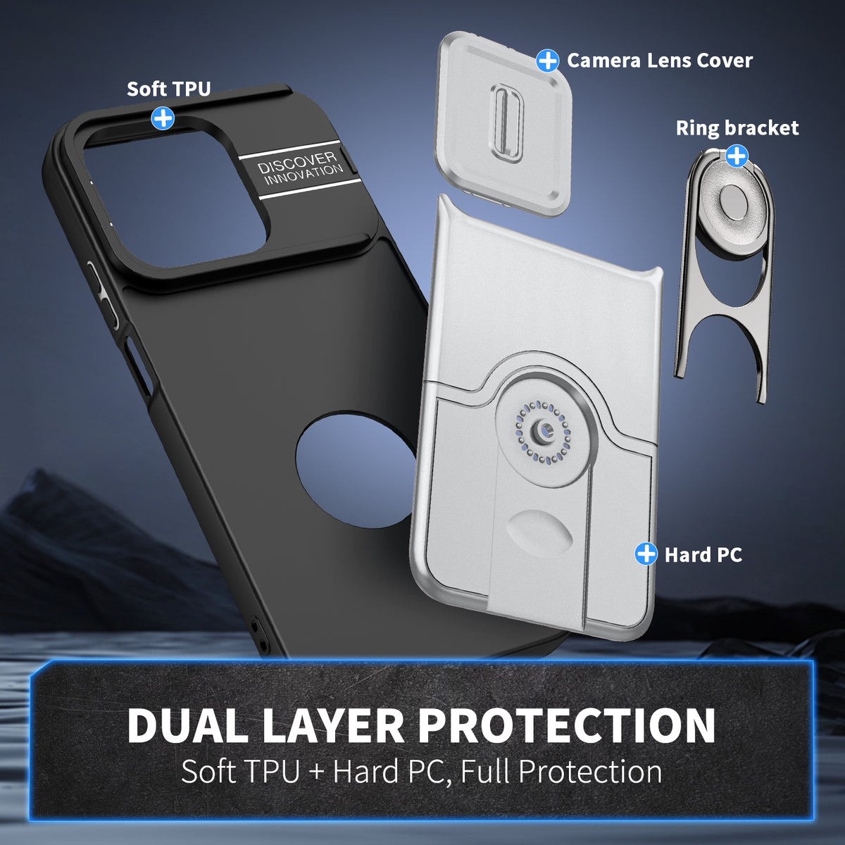 For Honor X7e Plus 4G / Honor X7e Plus 5G / Honor 600 Smart 5G Case with Slide Camera Cover Kickstand PC + TPU Protective Phone Shell