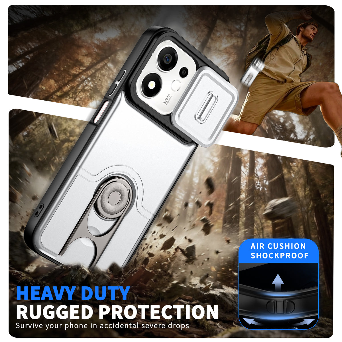 For Honor X7e Plus 4G / Honor X7e Plus 5G / Honor 600 Smart 5G Case with Slide Camera Cover Kickstand PC + TPU Protective Phone Shell