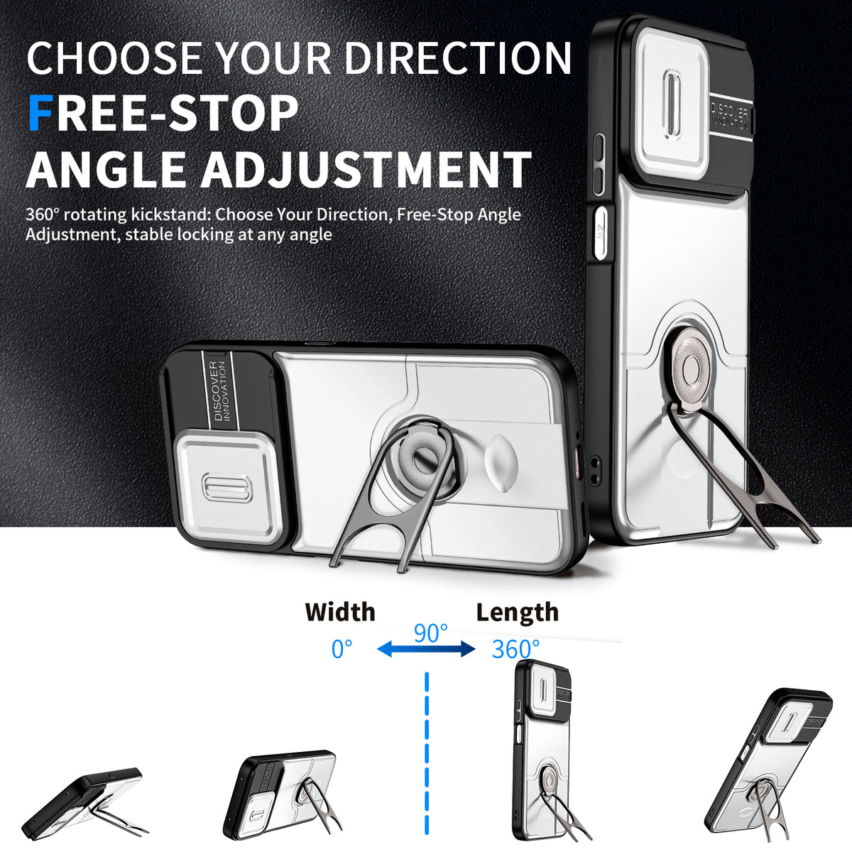 For Honor X7e Plus 4G / Honor X7e Plus 5G / Honor 600 Smart 5G Case with Slide Camera Cover Kickstand PC + TPU Protective Phone Shell