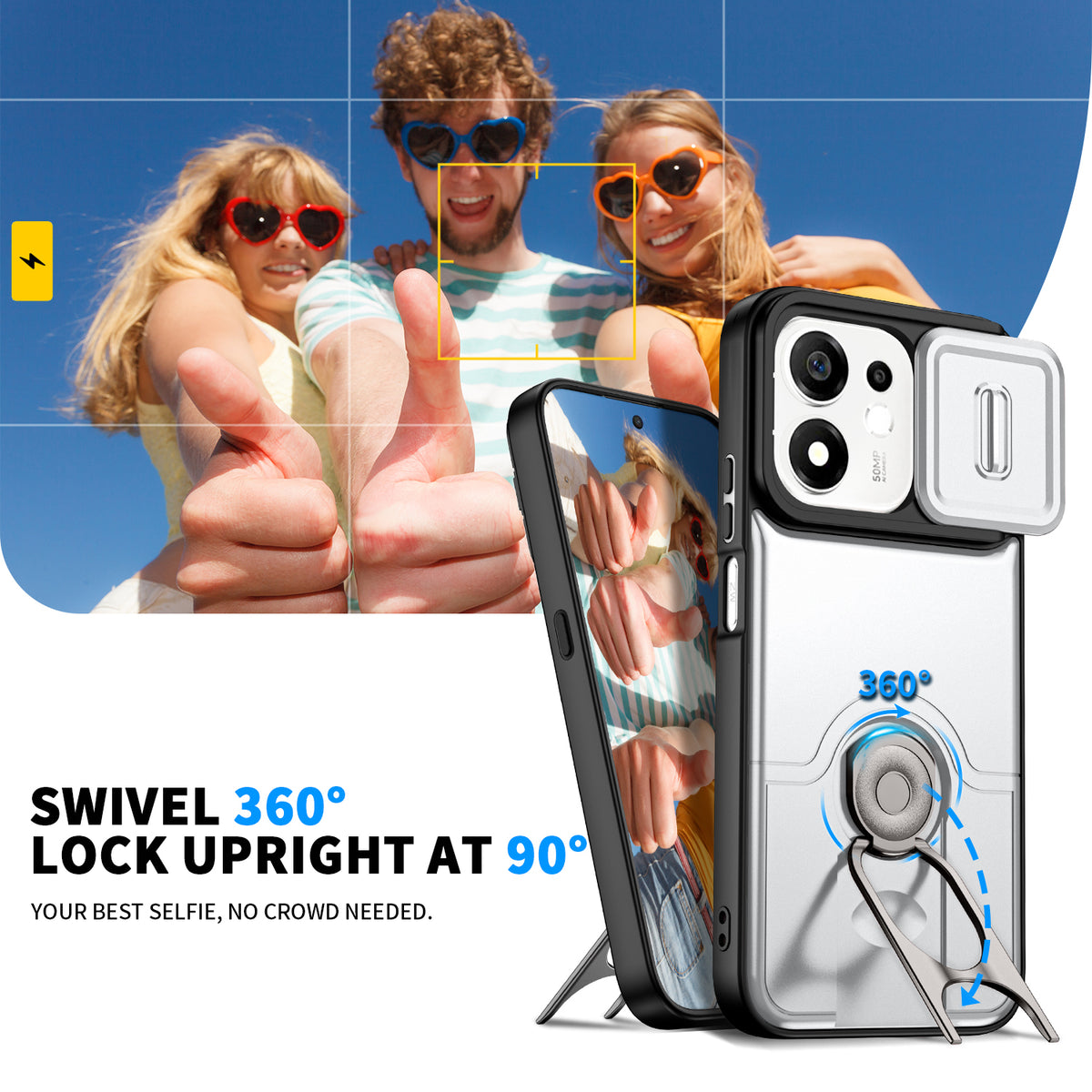 For Honor X7e Plus 4G / Honor X7e Plus 5G / Honor 600 Smart 5G Case with Slide Camera Cover Kickstand PC + TPU Protective Phone Shell