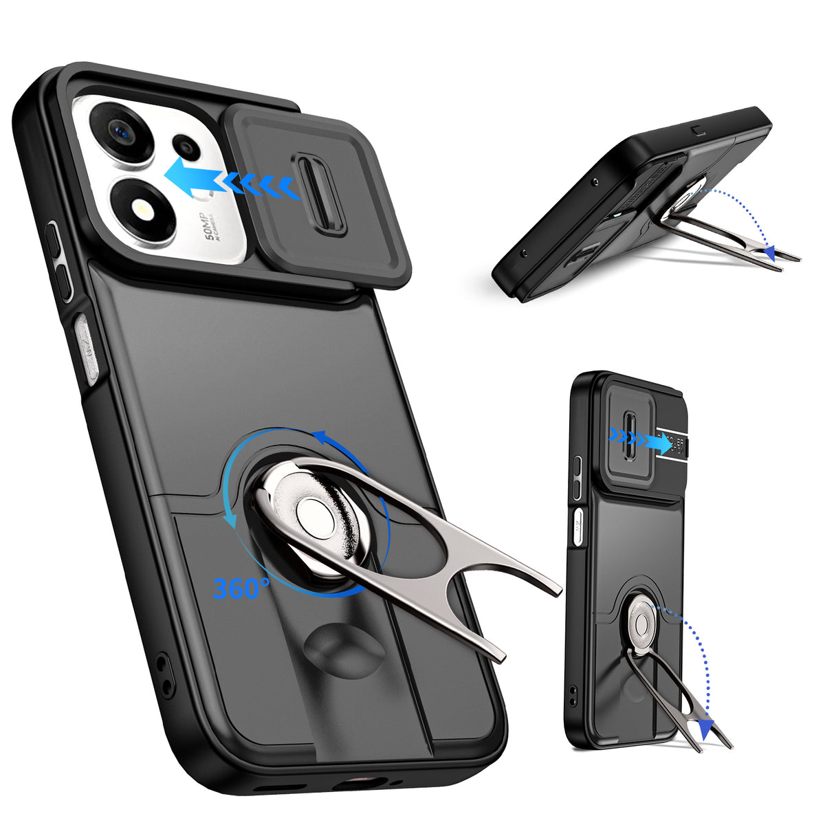For Honor X7e Plus 4G / Honor X7e Plus 5G / Honor 600 Smart 5G Case with Slide Camera Cover Kickstand PC + TPU Protective Phone Shell