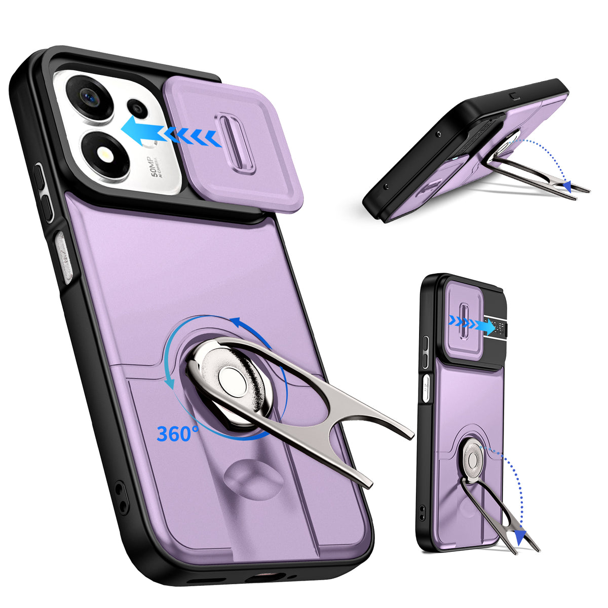 For Honor X7e Plus 4G / Honor X7e Plus 5G / Honor 600 Smart 5G Case with Slide Camera Cover Kickstand PC + TPU Protective Phone Shell