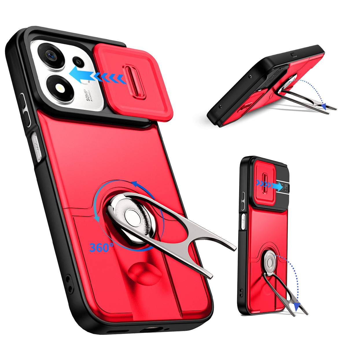 For Honor X7e Plus 4G / Honor X7e Plus 5G / Honor 600 Smart 5G Case with Slide Camera Cover Kickstand PC + TPU Protective Phone Shell