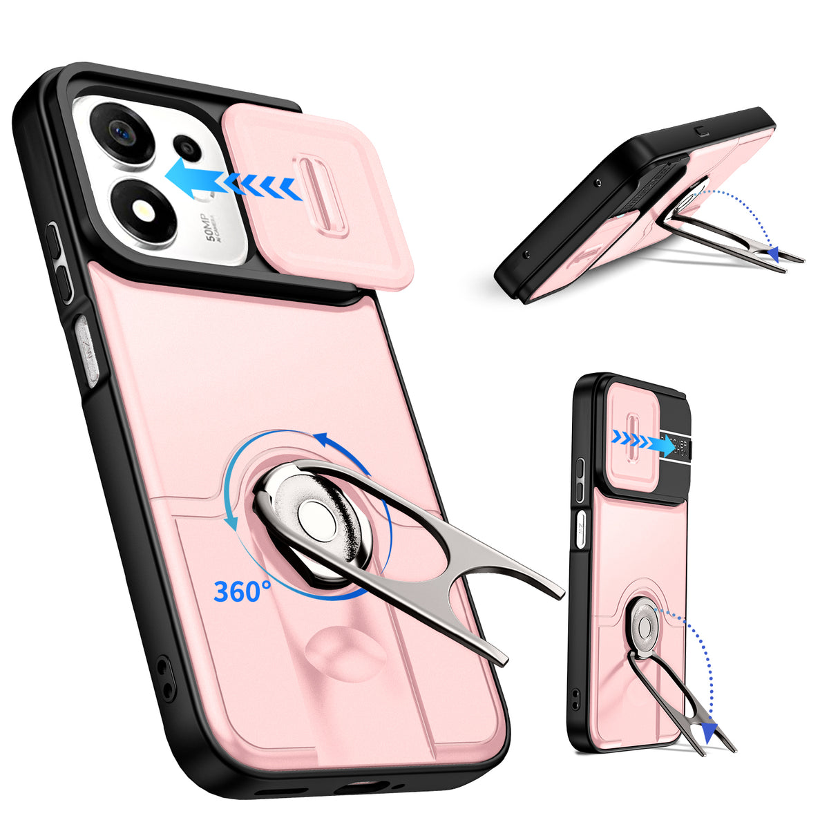 For Honor X7e Plus 4G / Honor X7e Plus 5G / Honor 600 Smart 5G Case with Slide Camera Cover Kickstand PC + TPU Protective Phone Shell
