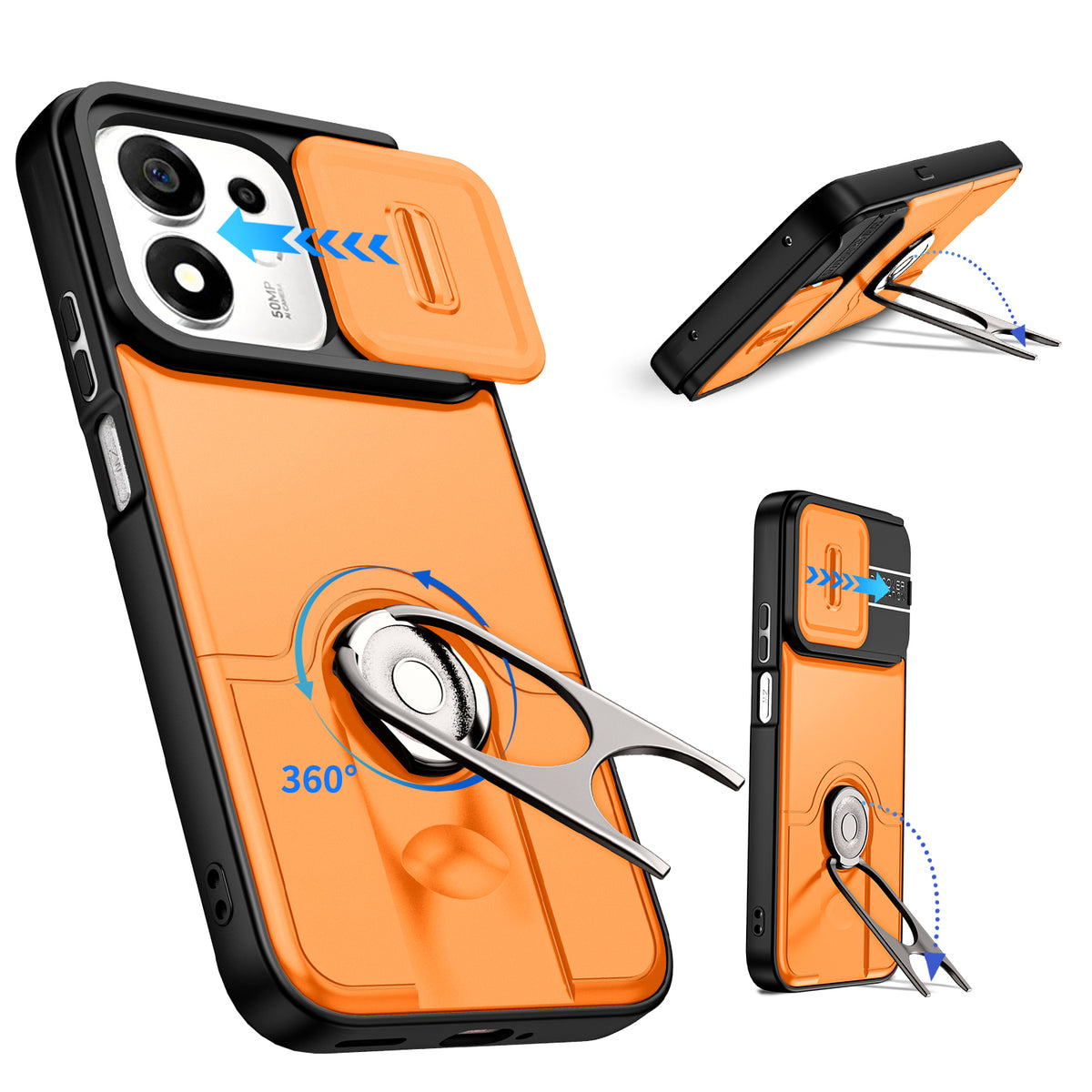 For Honor X7e Plus 4G / Honor X7e Plus 5G / Honor 600 Smart 5G Case with Slide Camera Cover Kickstand PC + TPU Protective Phone Shell